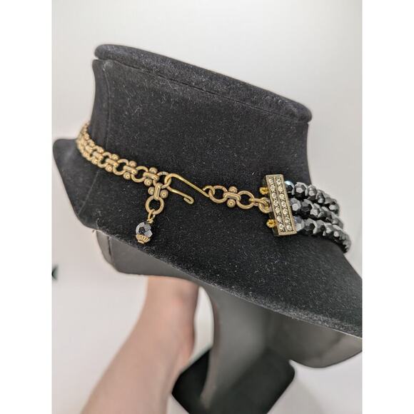 HEIDI DAUS "Belgian Disc" Crystal 3-Row Beaded Necklace Black 20" Adjustable - Picture 5 of 8